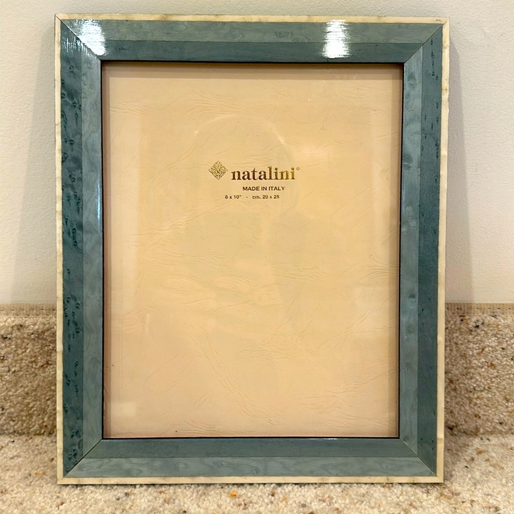 Natalini Italian Wood 8” x 10” cream dusty teal grey wood inlay picture frame
